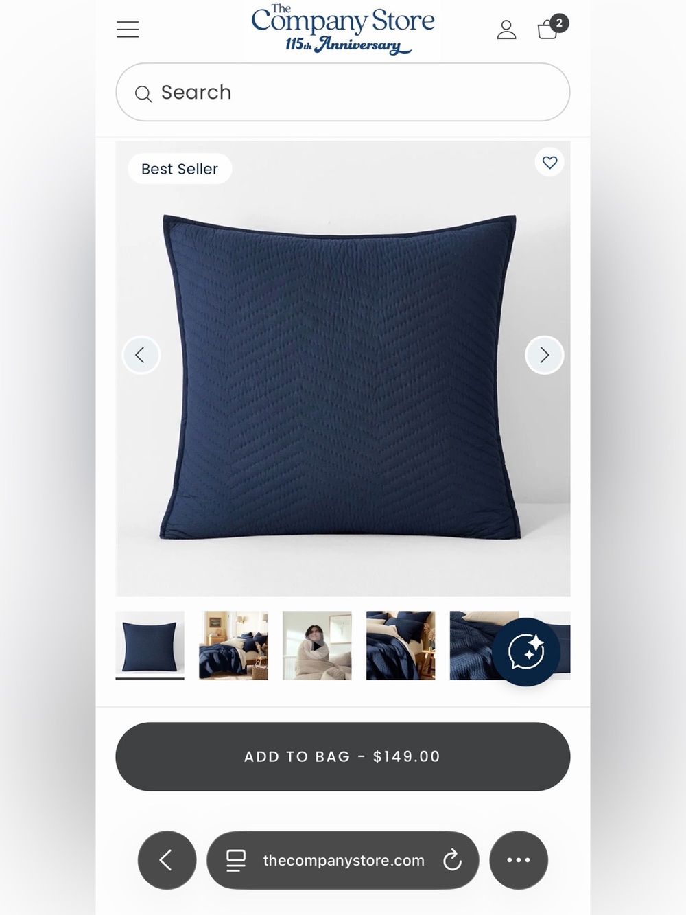The Company Store Midnight Blue Quilted Voile Euro Sham Set